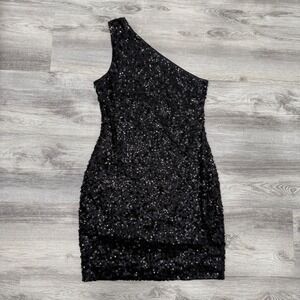 Anna-Kaci Black Sequin One Shoulder Mini Dress Sparkle‎ & Shine Party Medium